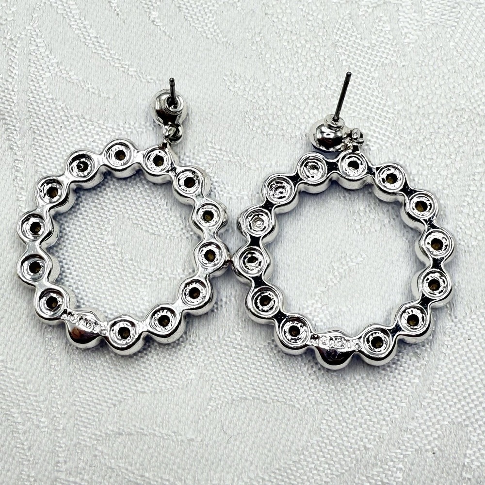 Monet Sapphire Blue Tone Crystal Rhinestone Dangle Stud Circle Hoop Earrings - Picture 5 of 7